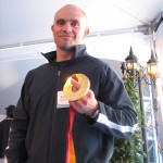 Duff Gibson with his gold medal for skeleton racing