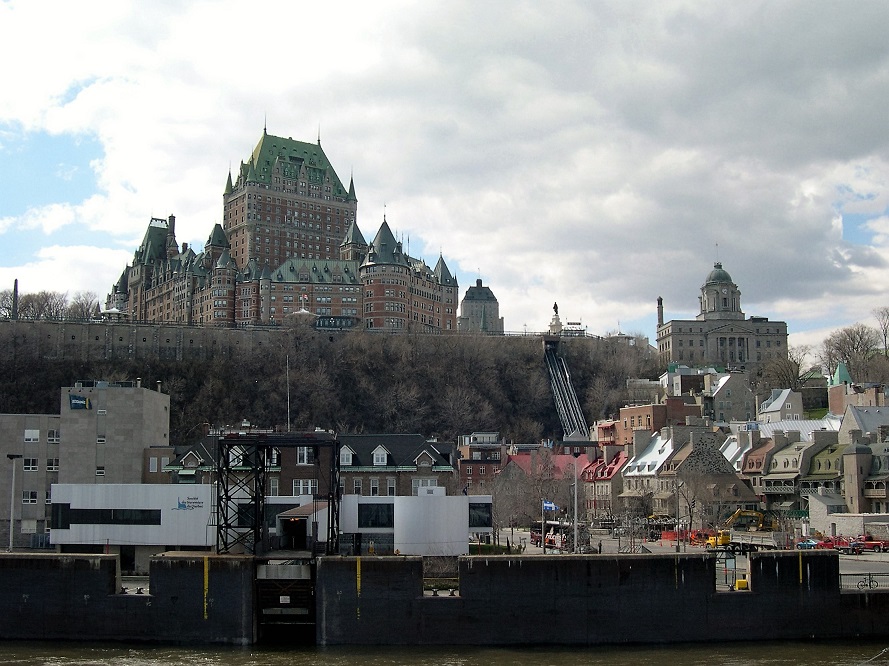 View of Chateau Frontenac and Old Quebec City from the water.