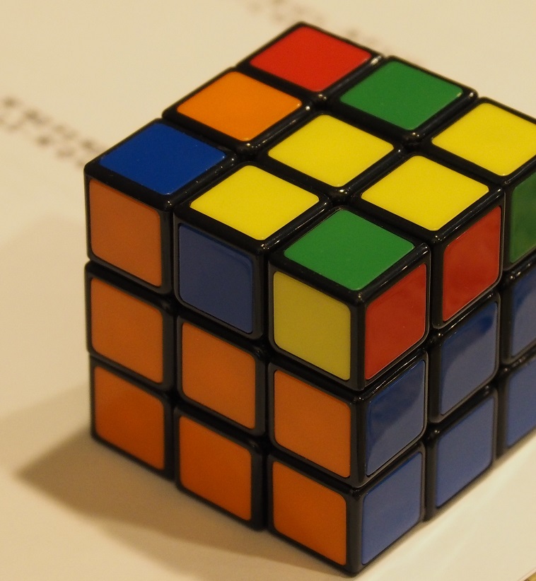 Two-thirds solved Rubik's Cube.