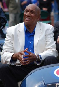 Ferguson Jenkins in a golf cart at Wrigley Field.