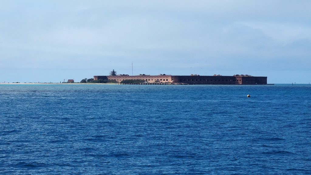 View of fort on horizon from ferry.