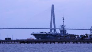 Yorktown aircraft carrier with Arthur Ravenel Bridge in background