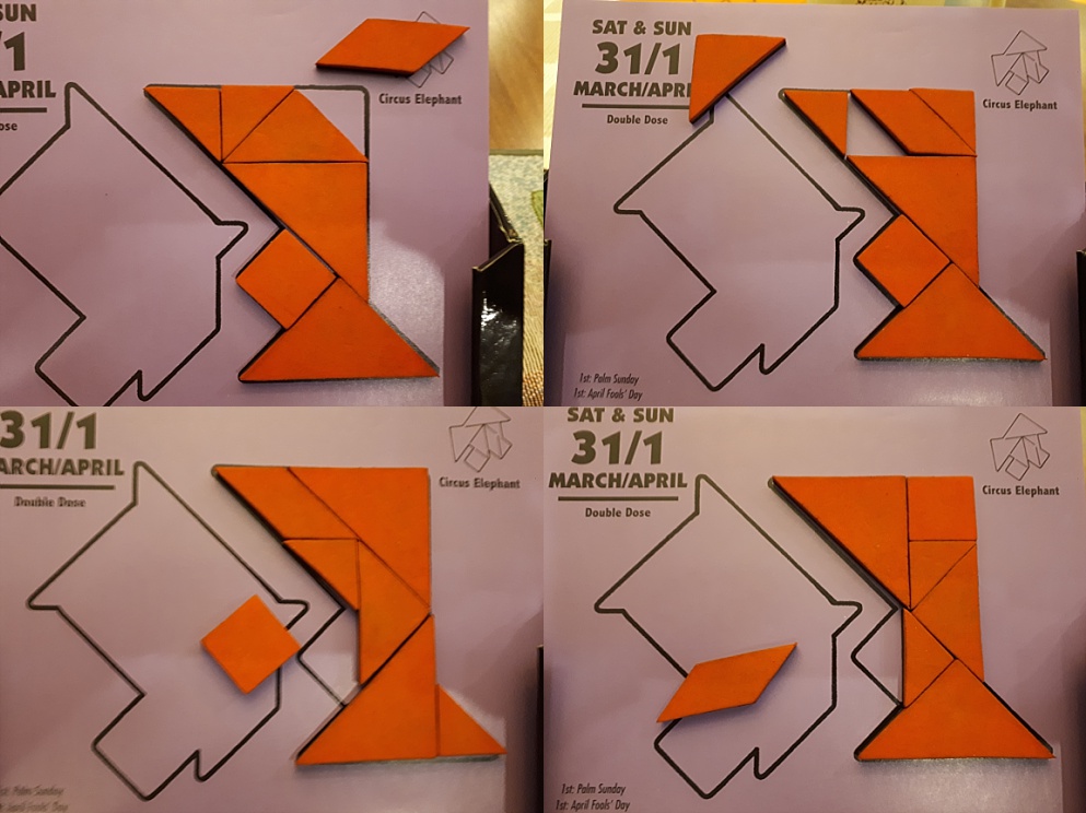 4-photo collage of tangram in failure mode