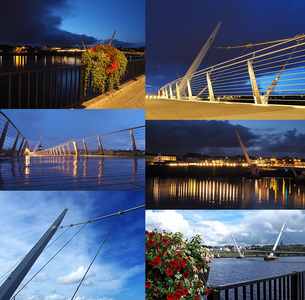 6-photo collage of Derry/Londonderry's Peace Bridge