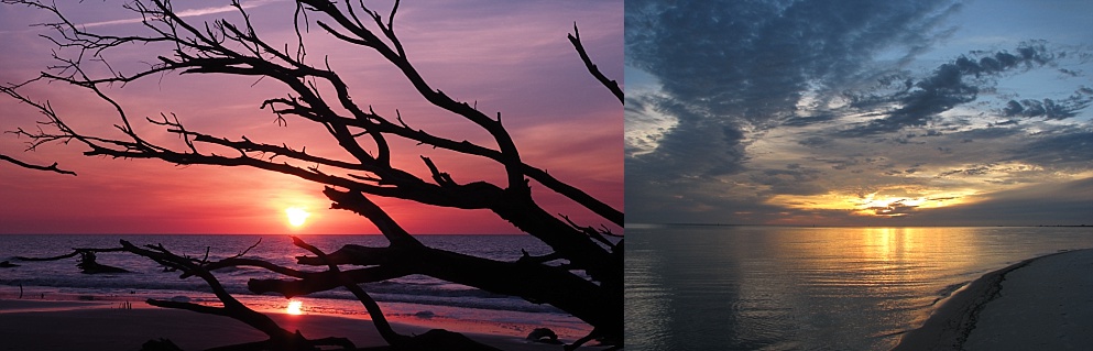 2-photo collage of sunrise and sunset