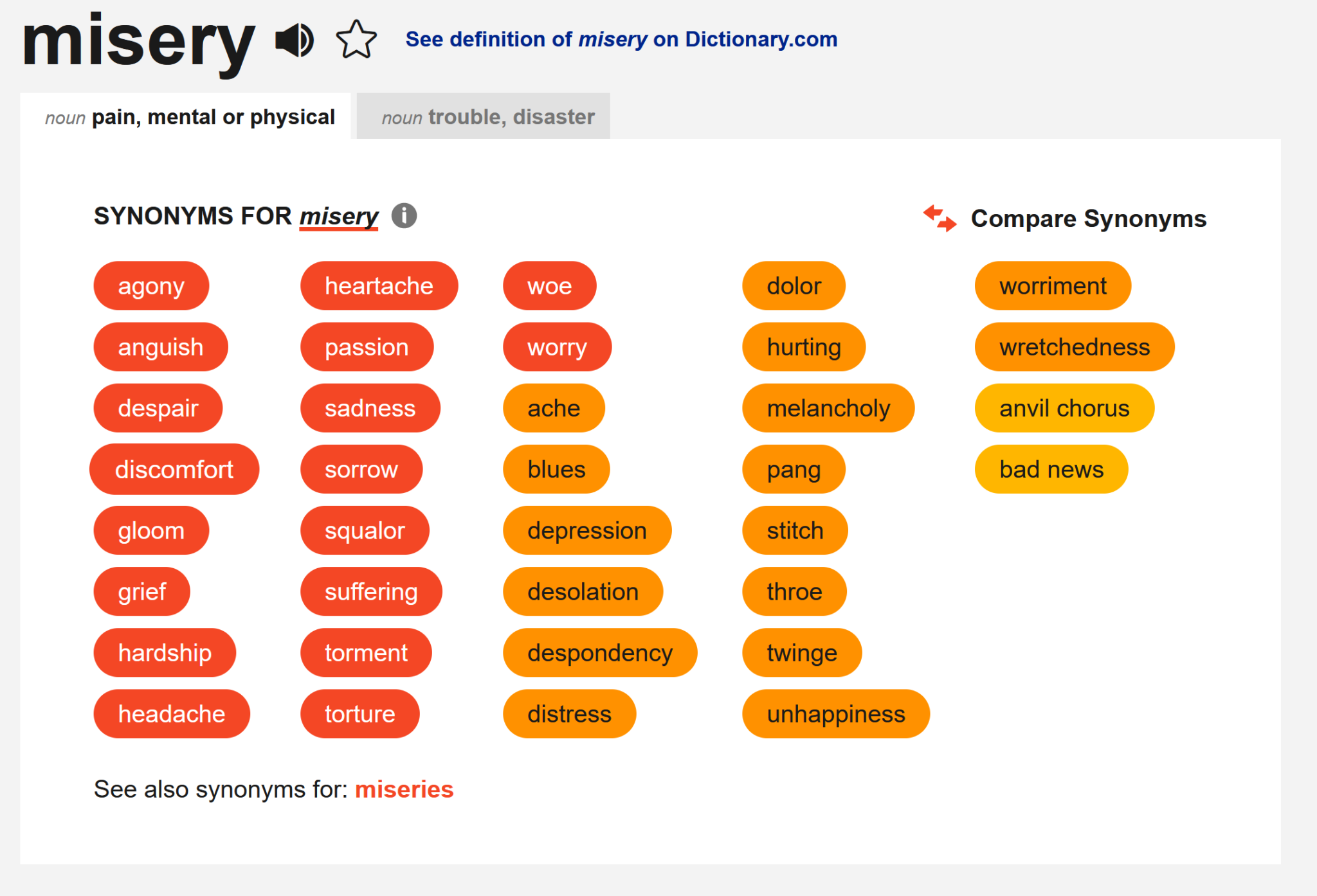 What Are Two Synonyms For Misery